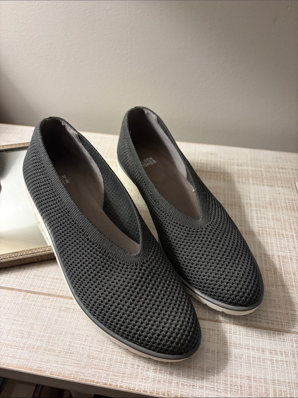 Eileen Fisher Gray Knit Slip-On Loafers